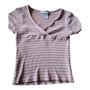 RSQ Pink Fitted Ribbed Short Sleeve Tee